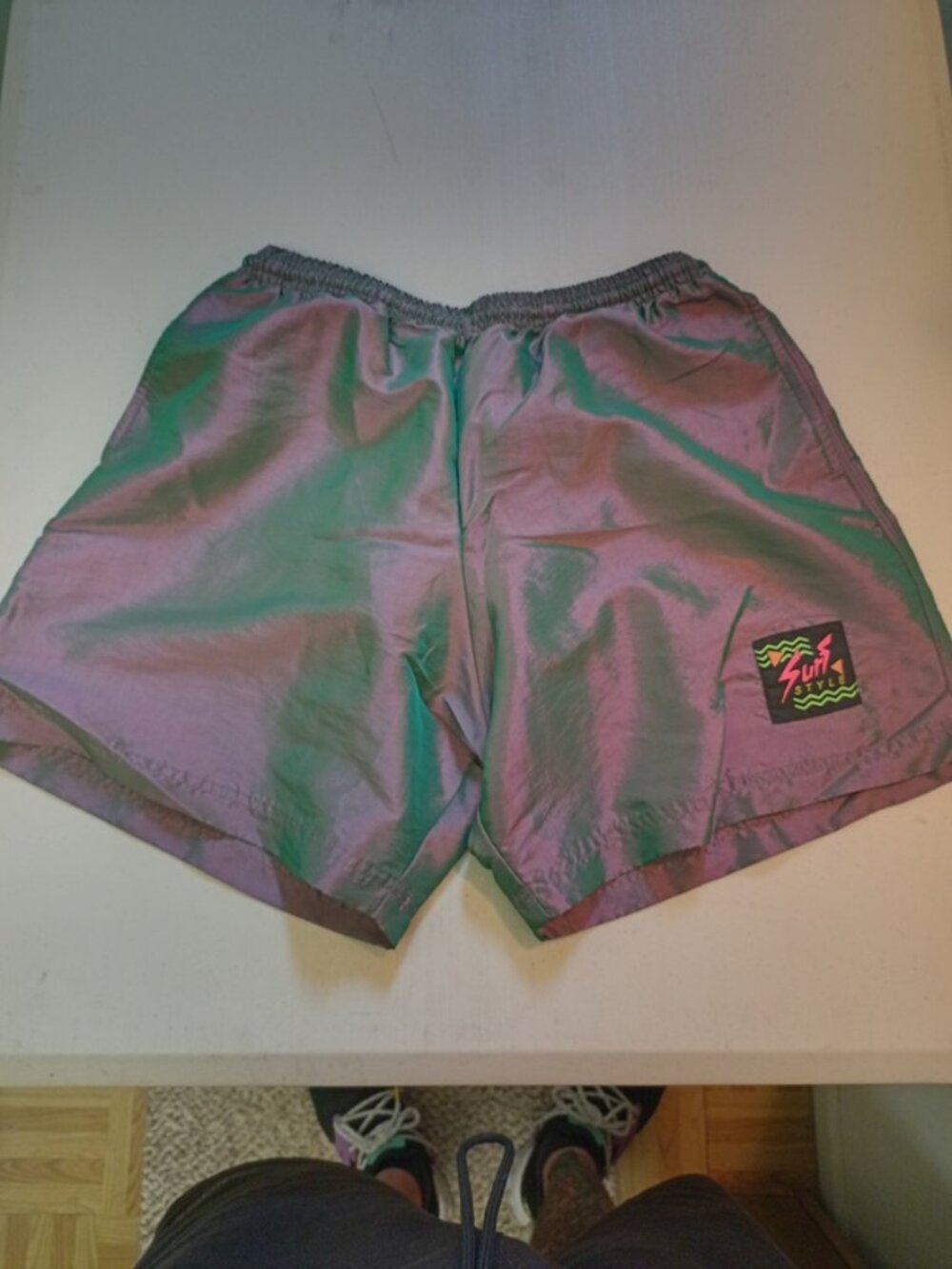 Vintage Surf Style Shorts Men's Medium Purple Green Iridescent